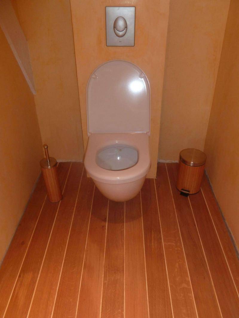 toilettes avec parquet joint pont de bateau